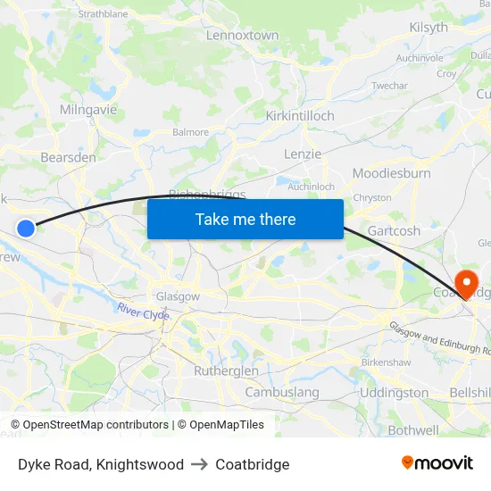 Dyke Road, Knightswood to Coatbridge map