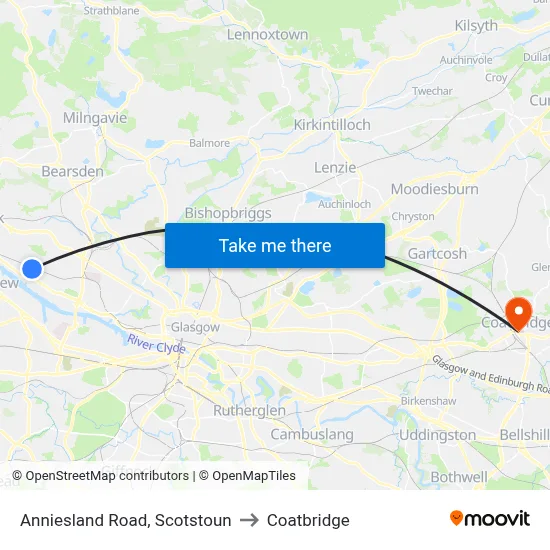 Anniesland Road, Scotstoun to Coatbridge map