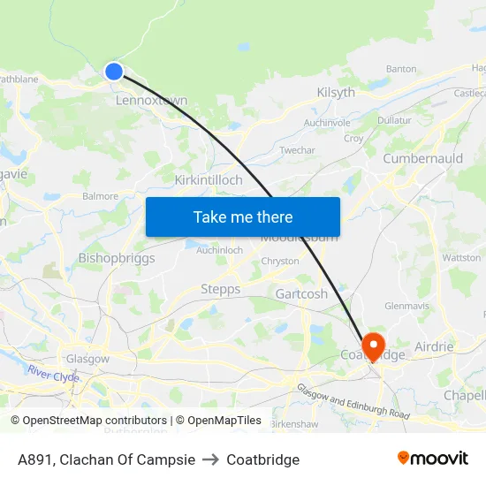 A891, Clachan Of Campsie to Coatbridge map
