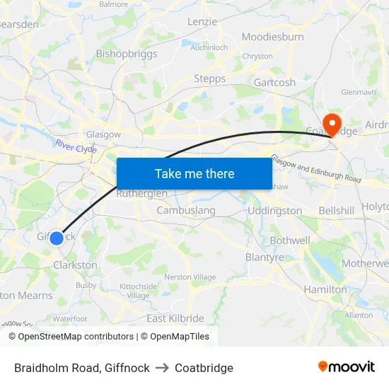 Braidholm Road, Giffnock to Coatbridge map