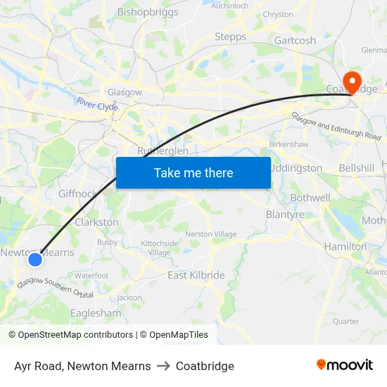 Ayr Road, Newton Mearns to Coatbridge map