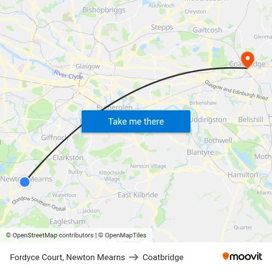 Fordyce Court, Newton Mearns to Coatbridge map