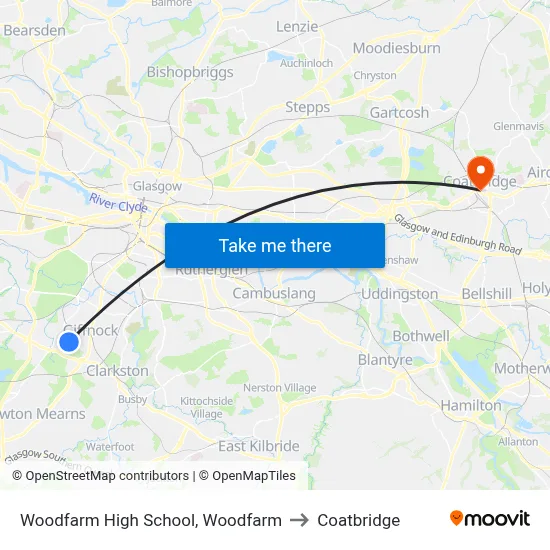 Woodfarm High School, Woodfarm to Coatbridge map