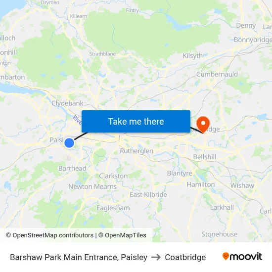 Barshaw Park Main Entrance, Paisley to Coatbridge map