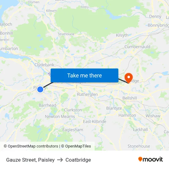 Gauze Street, Paisley to Coatbridge map