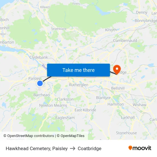 Hawkhead Cemetery, Paisley to Coatbridge map