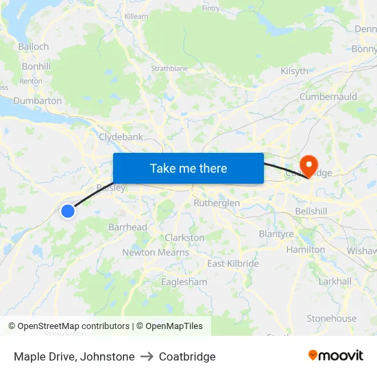 Maple Drive, Johnstone to Coatbridge map