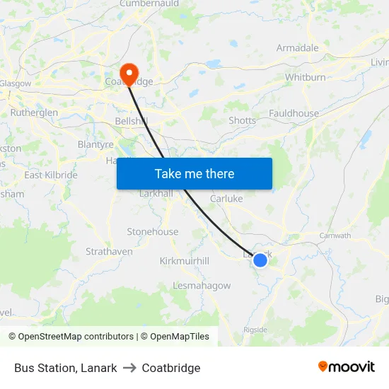 Bus Station, Lanark to Coatbridge map