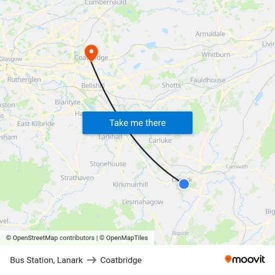 Bus Station, Lanark to Coatbridge map