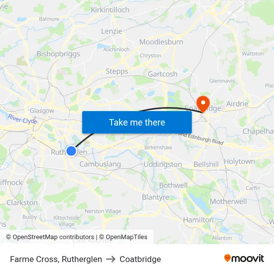 Farme Cross, Rutherglen to Coatbridge map