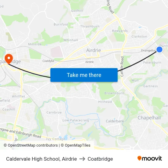 Caldervale High School, Airdrie to Coatbridge map