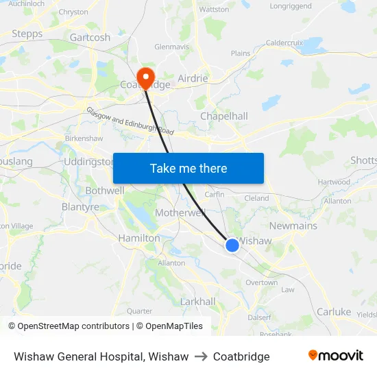 Wishaw General Hospital, Wishaw to Coatbridge map