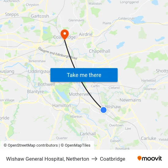 Wishaw General Hospital, Netherton to Coatbridge map
