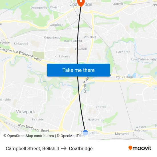 Campbell Street, Bellshill to Coatbridge map