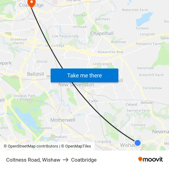 Coltness Road, Wishaw to Coatbridge map