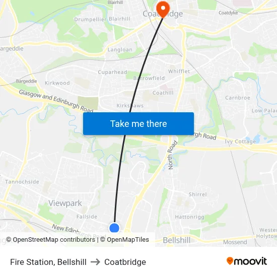 Fire Station, Bellshill to Coatbridge map