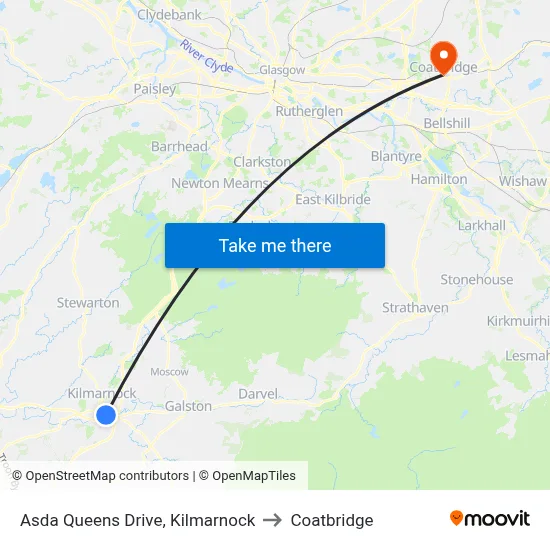 Asda Queens Drive, Kilmarnock to Coatbridge map