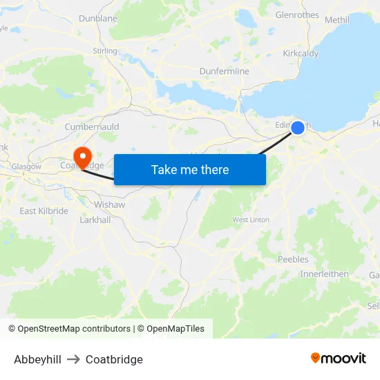 Abbeyhill to Coatbridge map