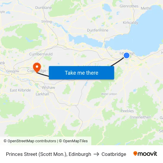 Princes Street (Scott Mon.), Edinburgh to Coatbridge map
