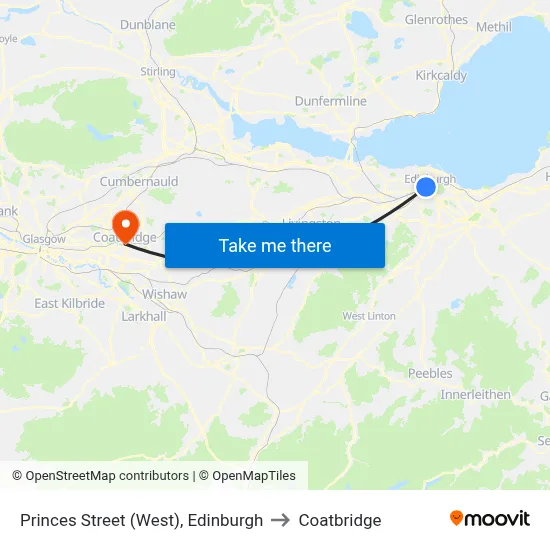 Princes Street (West), Edinburgh to Coatbridge map