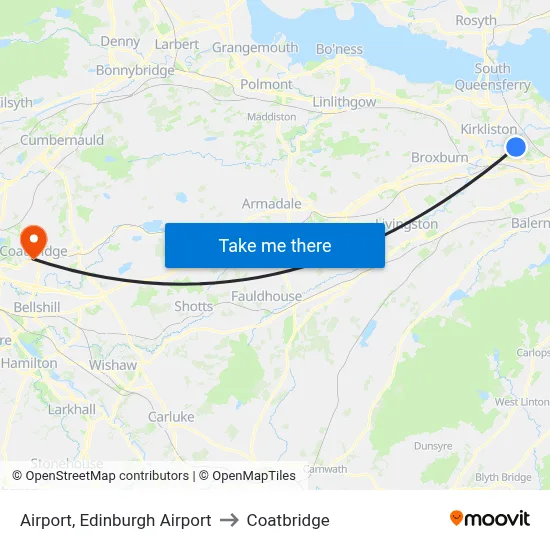 Airport, Edinburgh Airport to Coatbridge map