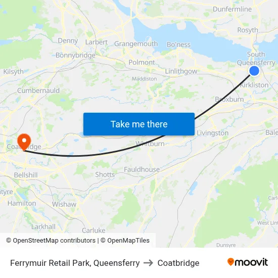 Ferrymuir Retail Park, Queensferry to Coatbridge map
