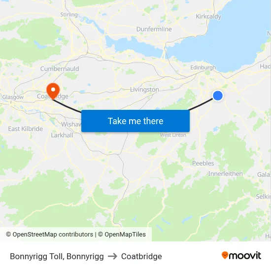 Bonnyrigg Toll, Bonnyrigg to Coatbridge map