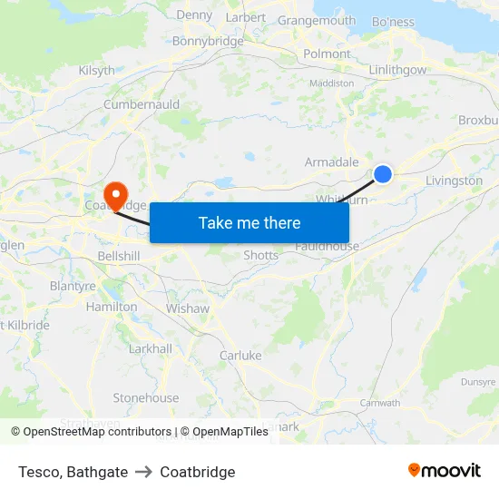 Tesco, Bathgate to Coatbridge map