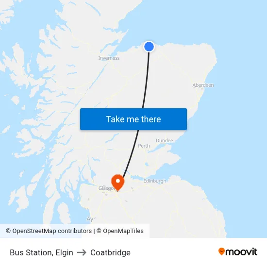 Bus Station, Elgin to Coatbridge map