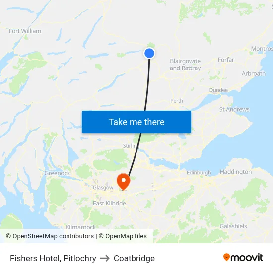 Fishers Hotel, Pitlochry to Coatbridge map