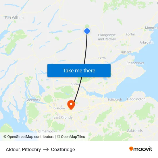 Aldour, Pitlochry to Coatbridge map