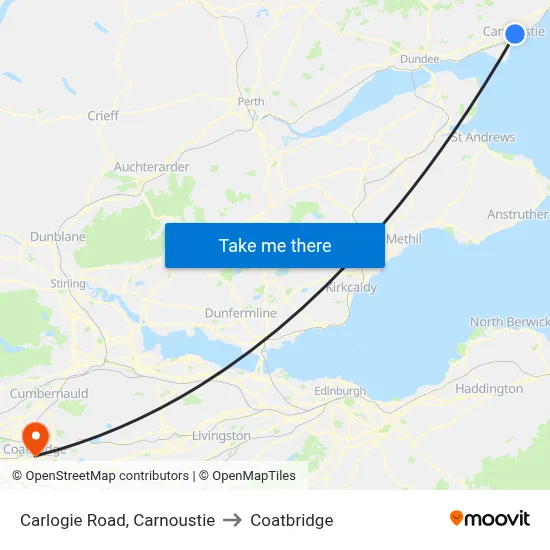 Carlogie Road, Carnoustie to Coatbridge map