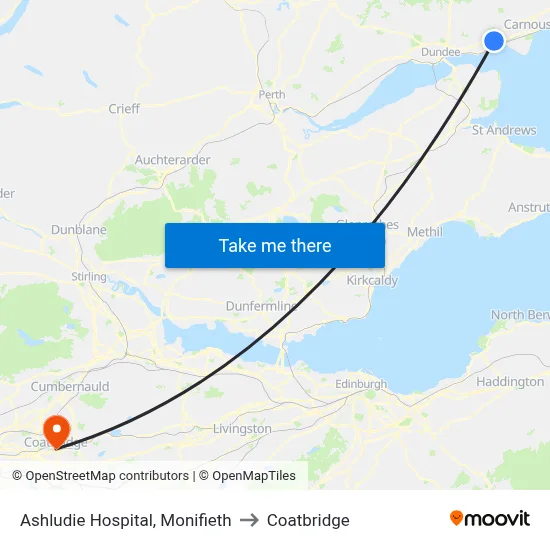 Ashludie Hospital, Monifieth to Coatbridge map