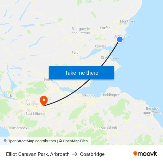 Elliot Caravan Park, Arbroath to Coatbridge map