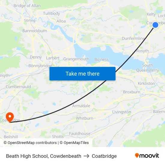 Beath High School, Cowdenbeath to Coatbridge map