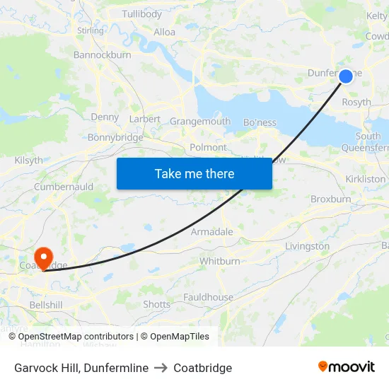 Garvock Hill, Dunfermline to Coatbridge map