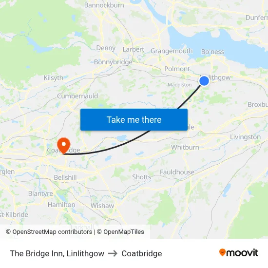 The Bridge Inn, Linlithgow to Coatbridge map