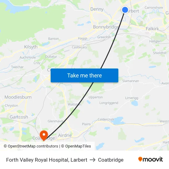 Forth Valley Royal Hospital, Larbert to Coatbridge map