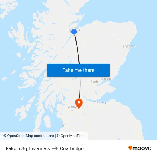 Falcon Sq, Inverness to Coatbridge map