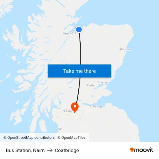 Bus Station, Nairn to Coatbridge map