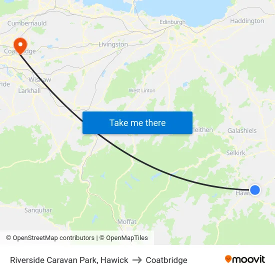 Riverside Caravan Park, Hawick to Coatbridge map