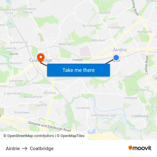 Airdrie to Coatbridge map