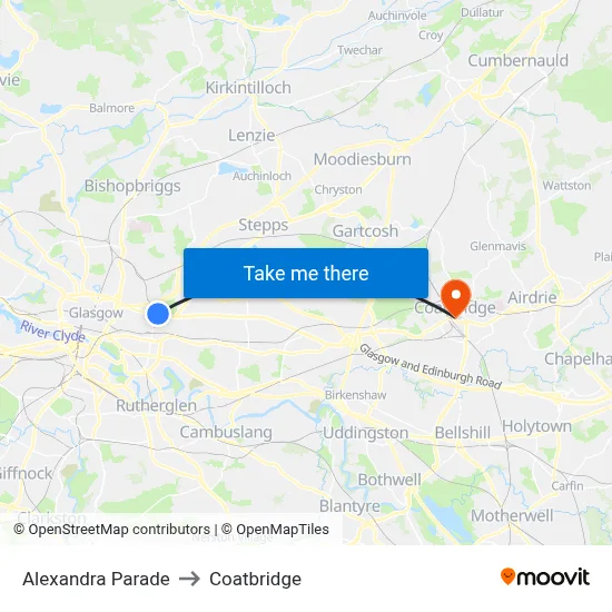 Alexandra Parade to Coatbridge map