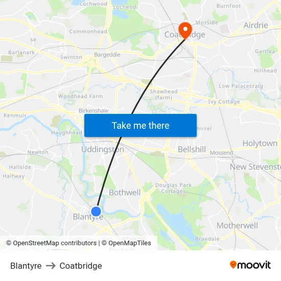 Blantyre to Coatbridge map