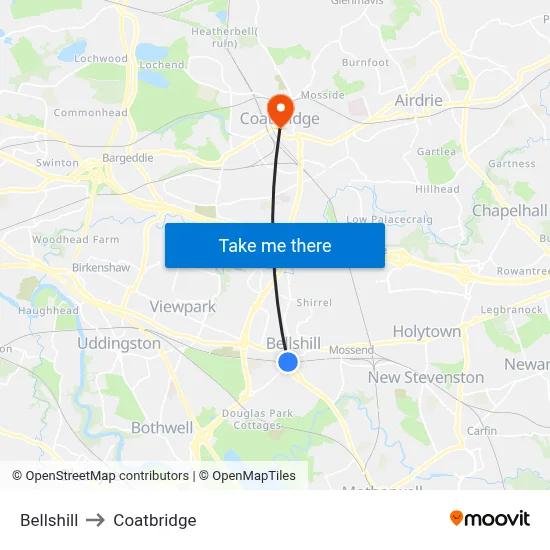 Bellshill to Coatbridge map