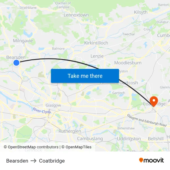 Bearsden to Coatbridge map