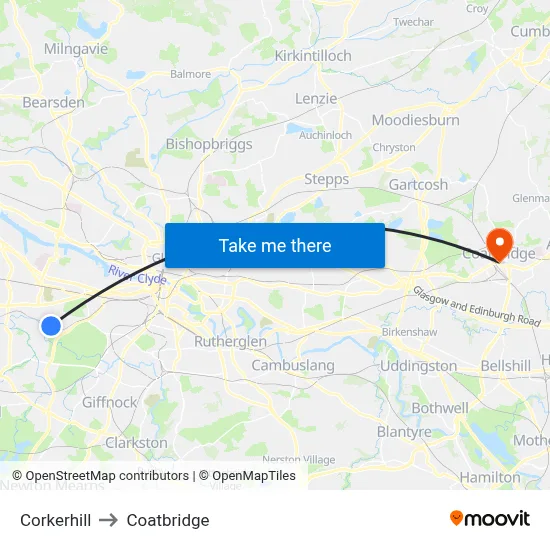 Corkerhill to Coatbridge map