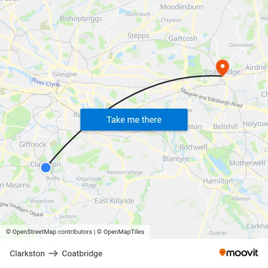 Clarkston to Coatbridge map