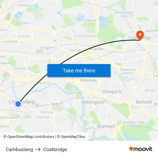 Cambuslang to Coatbridge map