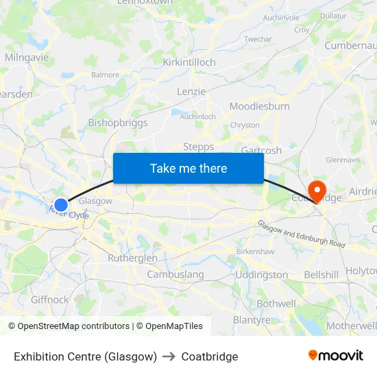 Exhibition Centre (Glasgow) to Coatbridge map